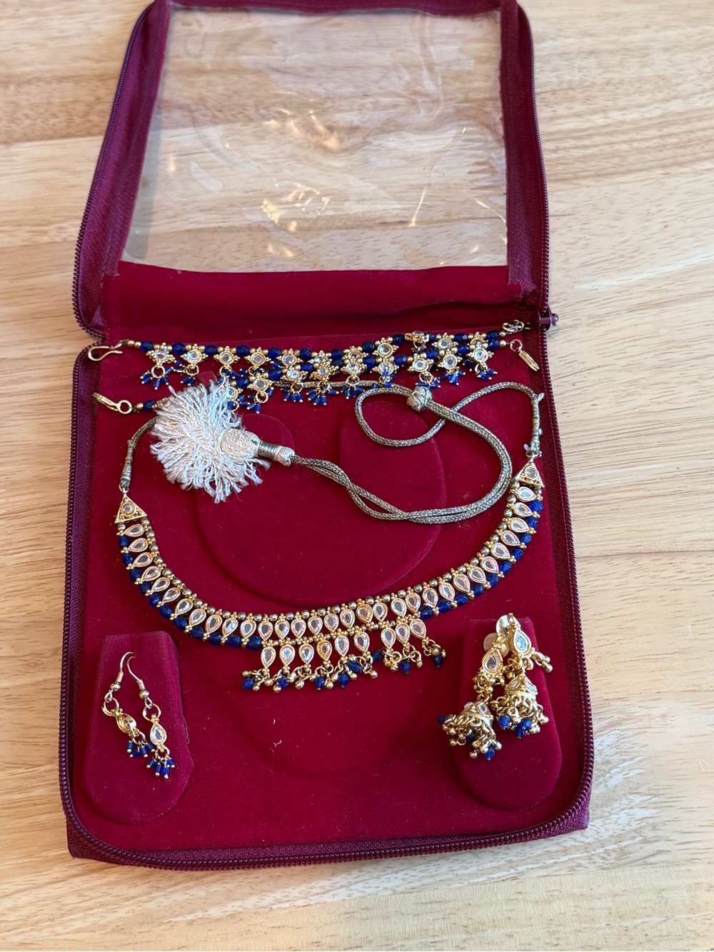Royal Blue & Gold Indian Jewelry Set – Necklace, Earrings & Bracelet Set